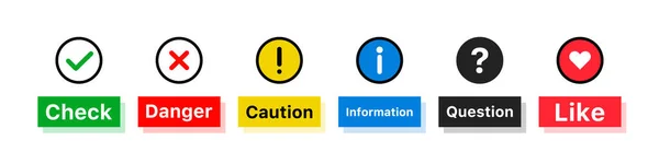 Check Danger Caution Information Question Icon Set Vecteur Modifiable — Image vectorielle