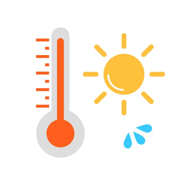Yüksek sıcaklık termometresi, güneş ve ter ikonu seti. Yaz. Düzenlenebilir vektör.
