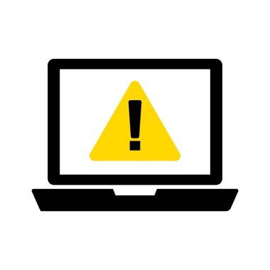 Uyarı gösterilen dizüstü bilgisayar simgesi. Bilgisayar hata yaptı. Düzenlenebilir vektör.