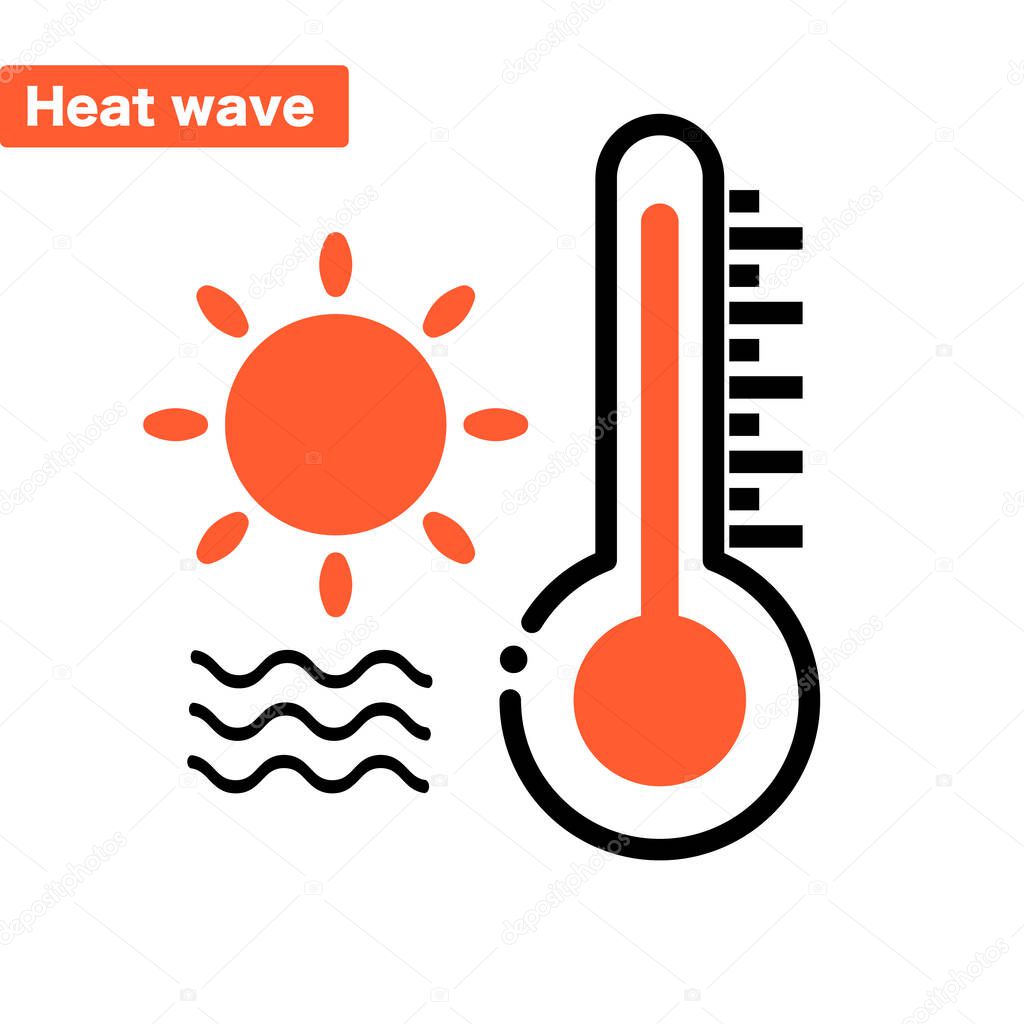 Heat wave sun and thermometer icon set. Editable vector.