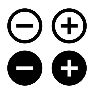 Basit yuvarlak eksi ve artı simge kümesi. Düzenlenebilir vektör.