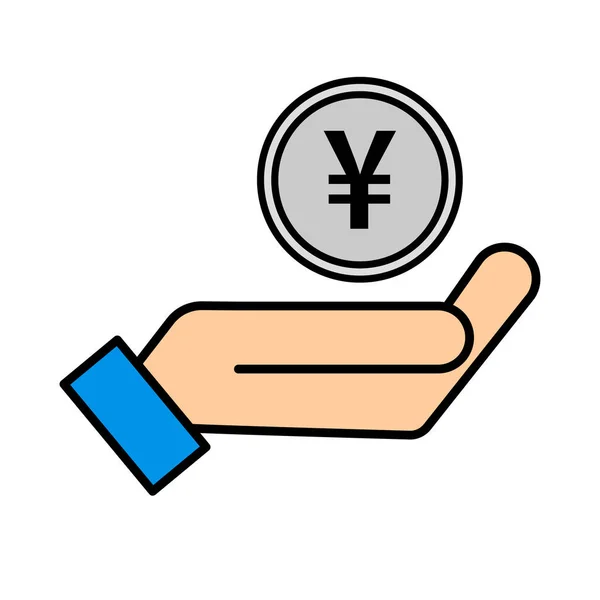 Flaches Design Japanische Yen Münze Und Hand Symbol Editierbarer Vektor — Stockvektor