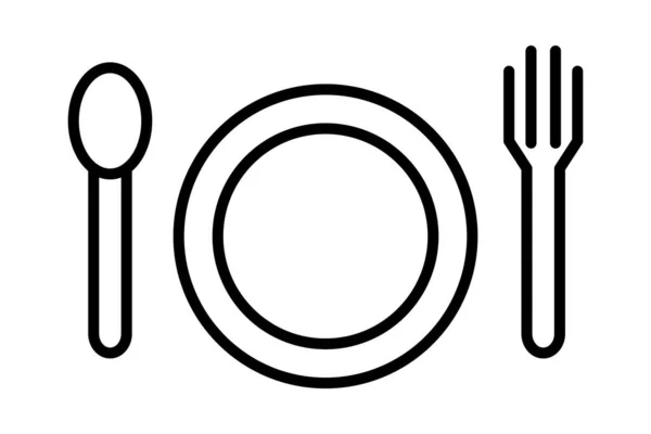 餐厅餐具图标 盘子和叉子 可编辑矢量 — 图库矢量图片