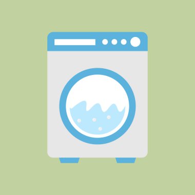 Modern çamaşır makinesi simgesi yeşil arka planda izole edilmiş. Çamaşır makinesi. Çamaşır sembolü. Düzenlenebilir vektör.