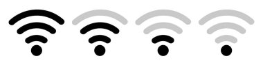 Farklı sinyal güçleri için farklı stillere sahip bir dizi Wi-Fi simgesi. Düzenlenebilir vektör.