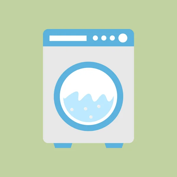 现代洗衣机图标隔离在绿色背景 洗衣店的标志可编辑矢量 — 图库矢量图片
