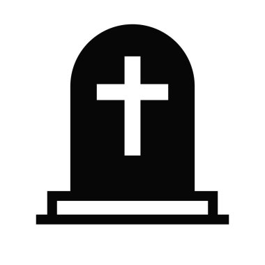 Hristiyan mezar silueti simgesi. Üzerinde haç işlenmiş bir mezar. Düzenlenebilir vektör.