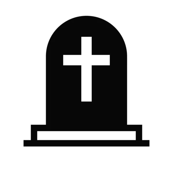 Christian Grave Silhouette Icon Tomb Engraved Cross Editable Vector — Stock Vector