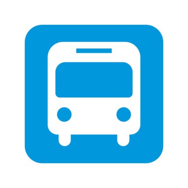 Mavi otobüs durağı ikonu. Kalkış pozisyonu. Düzenlenebilir vektör.