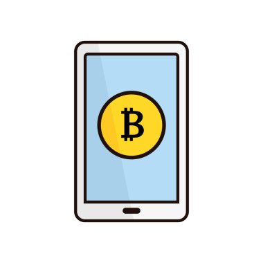 Smartphone ile Bitcoin Ödeme. Düzenlenebilir vektör.