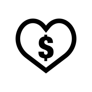 Dolar Bağışı Kalbi Simgesi. Destek hissiyatı. Düzenlenebilir vektör.