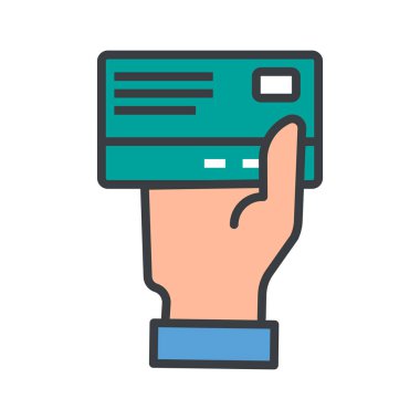 Kredi kartı ödeme ikonu. Kredi kartı ve el. Düzenlenebilir vektör.