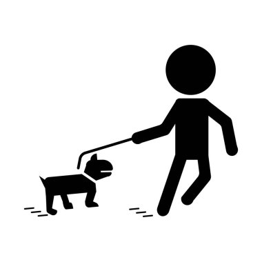 Evcil köpek silueti ikonuyla koşan insanlar. Düzenlenebilir vektör.