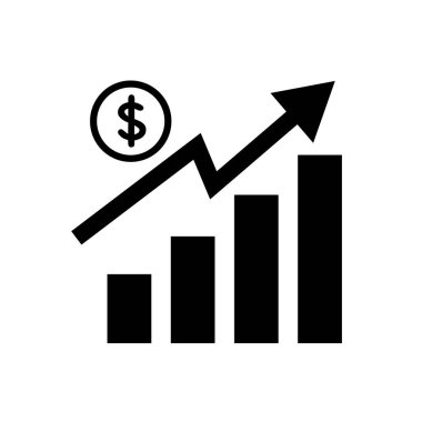 Dolar fiyatı yükselen siluet simgesi. Değişim oranı. Düzenlenebilir vektör.