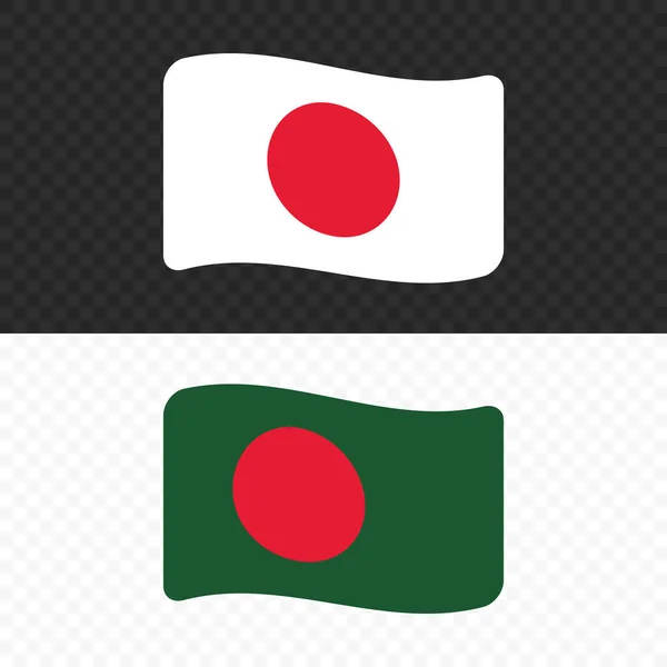 日本語とバングラデシュの国旗のアイコンセットをなびかせます 編集可能なベクトル — ストックベクタ