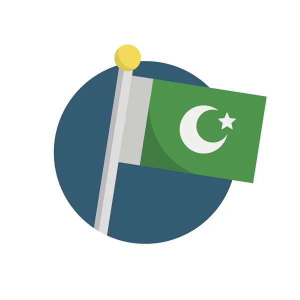 平面设计的巴基斯坦国旗图标与杆子 可编辑矢量 — 图库矢量图片