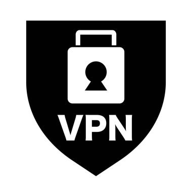 VPN güvenlik kalkanı siluet simgesi. Düzenlenebilir vektör.