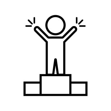 Kazanan ikon kürsüde duruyor. Düzenlenebilir vektör.