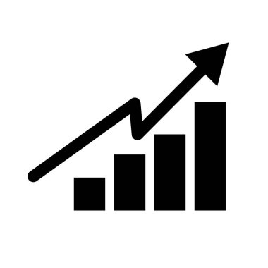 Yükselen bar çizelgesi siluet simgesi. Hisse fiyatları, satışlar ve istatistikler. Düzenlenebilir vektör.