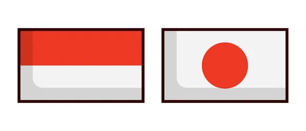 Ikon Bendera Indonesia Dan Jepang Ditetapkan Vektor Yang Dapat Diedit - Stok Vektor