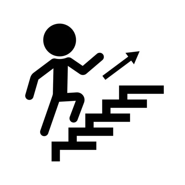 Pessoa Subindo Ícone Silhueta Escadas Vetor Editável — Vetor de Stock