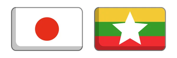 Japoński Myanmar Flagi Zestaw Ikon Wektor Edytowalny — Wektor stockowy