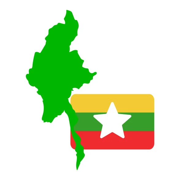ミャンマー地図とミャンマーの国旗 編集可能なベクトル — ストックベクタ