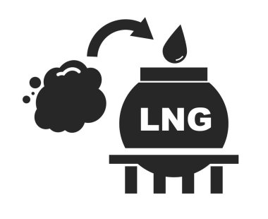 Natural gas to LNG and entering the LNG tank silhouette icon. Editable vector. clipart