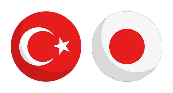 Ronde Turkse Vlag Ronde Japanse Vlag Pictogram Set Bewerkbare Vector — Stockvector