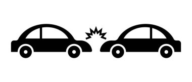 Araba kazası silueti simgesi. - Trafik kazası. Düzenlenebilir vektör.