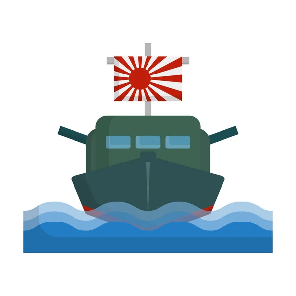 Japanische Kriegsschiffikone Mit Aufgehender Sonnenfahne Editierbarer Vektor — Stockvektor