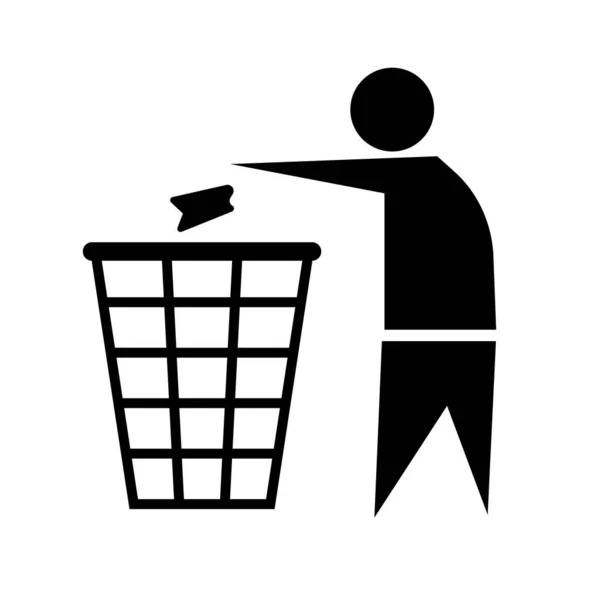 Άτομο Που Πετάει Σκουπίδια Στα Σκουπίδια Επεξεργάσιμο Διάνυσμα — Διανυσματικό Αρχείο