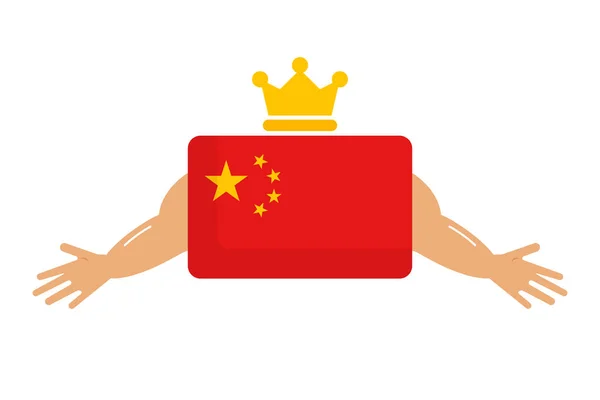 Hegemonia Chinesa China Vestindo Uma Coroa Estendendo Mãos Para Mostrar —  Vetores de Stock