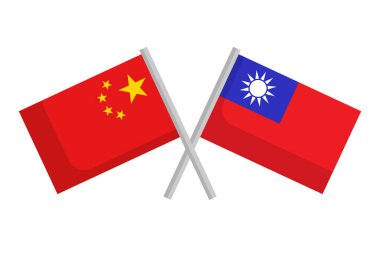 Geçilmiş Çin ve Tayvan bayrak simgesi seti. Düzenlenebilir vektör.