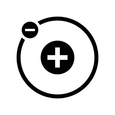 Elektron ve proton simgesi. Atom yapısı. Düzenlenebilir vektör.