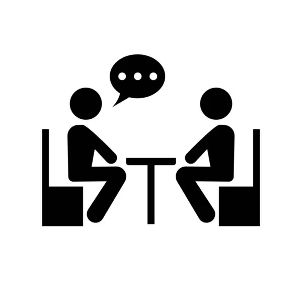 Two People Sitting Talking Silhouette Icon Meeting Discussing Editable Vector — Stock Vector