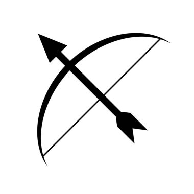 Atış menzilli yay ve ok silueti simgesi. Düzenlenebilir vektör.