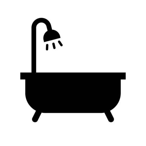 シャワーシルエットのアイコン付きバスタブ 編集可能なベクトル — ストックベクタ