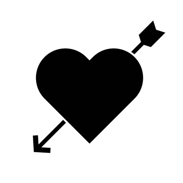 箭头粘在心脏轮廓图标 丘比特可编辑矢量 — 图库矢量图片