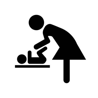 Anne bebeğin bebek bezi siluetini değiştiriyor. Düzenlenebilir vektör.