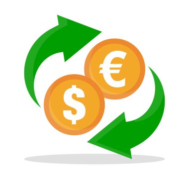 Düz tasarım dolar ve euro döviz simgesi. Düzenlenebilir vektör.