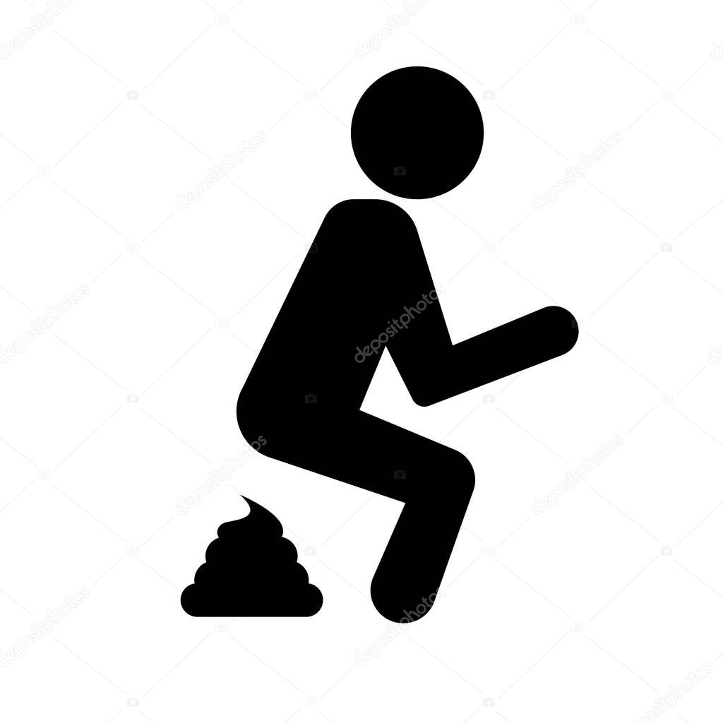 Person defecating silhouette icon. Editable vector.