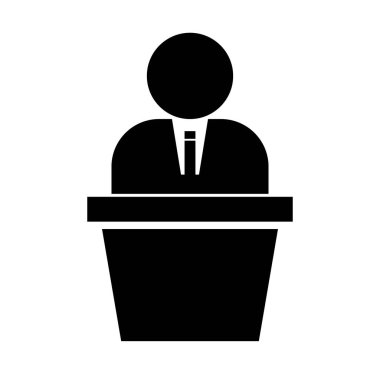 Podyum ve başkan silueti ikonu. Politikacı siluet simgesi. Düzenlenebilir vektör.