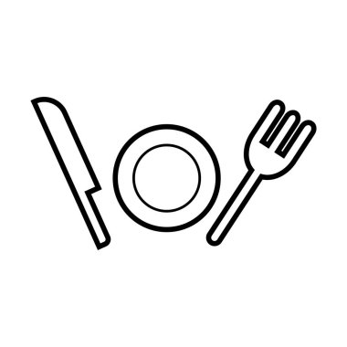 Restoran ikonu. Bıçak, tabak ve çatal ikonu seti. Düzenlenebilir vektör.