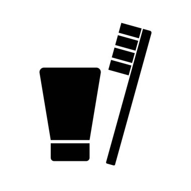 Diş macunu ve diş fırçası siluet simgesi seti. Düzenlenebilir vektör.