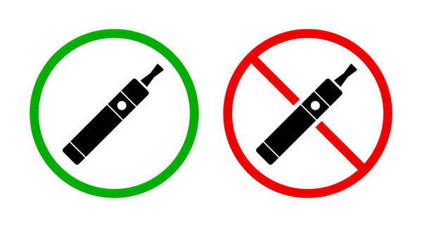 Electronic Cigarette Permitted and Prohibited Icon Set. Electronic cigarette restrictions icon set. Editable vector.
