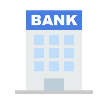 Düz dizayn banka binası ikonu. Finansal yapı ikonu. Düzenlenebilir vektör.