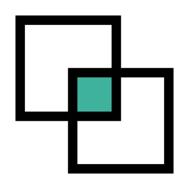 Kesişen kareler ve ortak alan simgesi. Düzenlenebilir vektör.