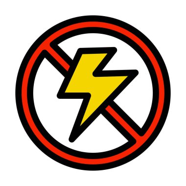 Düz tasarım elektrik yasaklı ikon. Düzenlenebilir vektör.