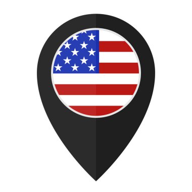 Birleşik Devletler bayrak haritası pin simgesi. Düzenlenebilir vektör.